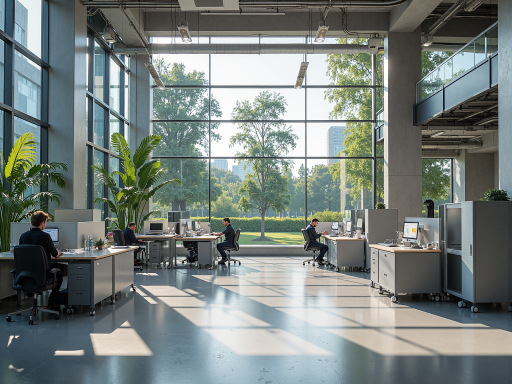 现代办公环境，开放式工作区域，配备先进设备，年轻团队正在讨论项目方案，明亮自然光，商务氛围